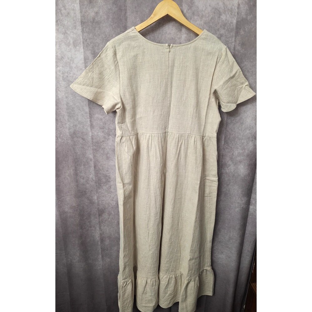 Women's Cream Midi Dress with Ruffle Hem - Picture 2 of 11